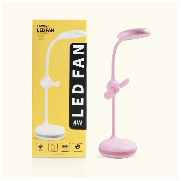 REMAX RT-E601 2-in-1 4W Eye Protection 360 Degree Rotary Table Lamp with Mini Fan - White