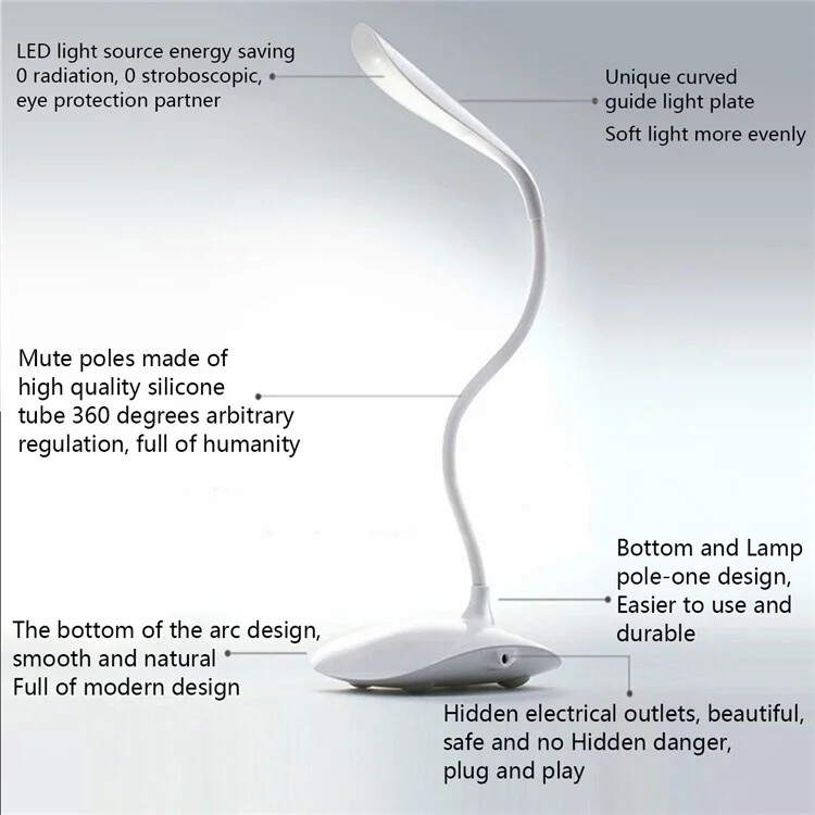 YK2202 5W USB Rechargeable Touch Sensor LED Reading Light Desk Table Lamp