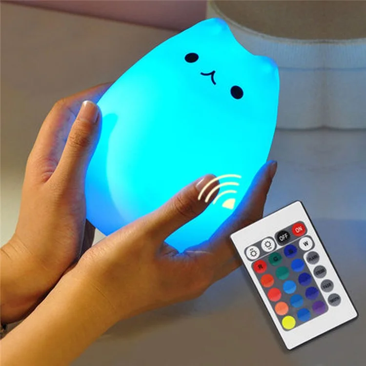 Cute Kitty Remote Control Color Changing LED Night Light Decor Lamp