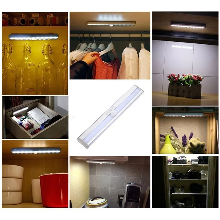 YK2247 USB Rechargeable Motion Activated PIR Sensing Light 10-LED Night Lamp - Cool White