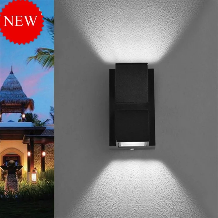 JIAWEN 2 x 5W COB LED Outdoor Waterproof IP65 K Shape Dual Emitters Wall Light (AC 85-265V) - White Light / Black Shell
