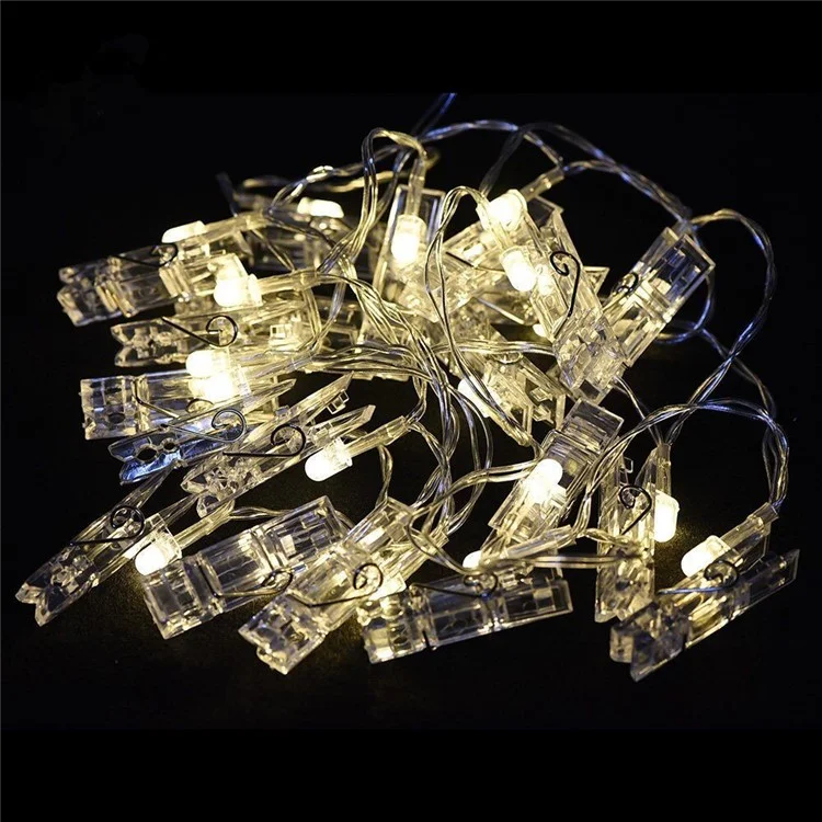 5 mètres 40 LED Guirlande lumineuse à pinces photo avec télécommande 8 modes de choix Alimenté par batterie - Blanc chaud