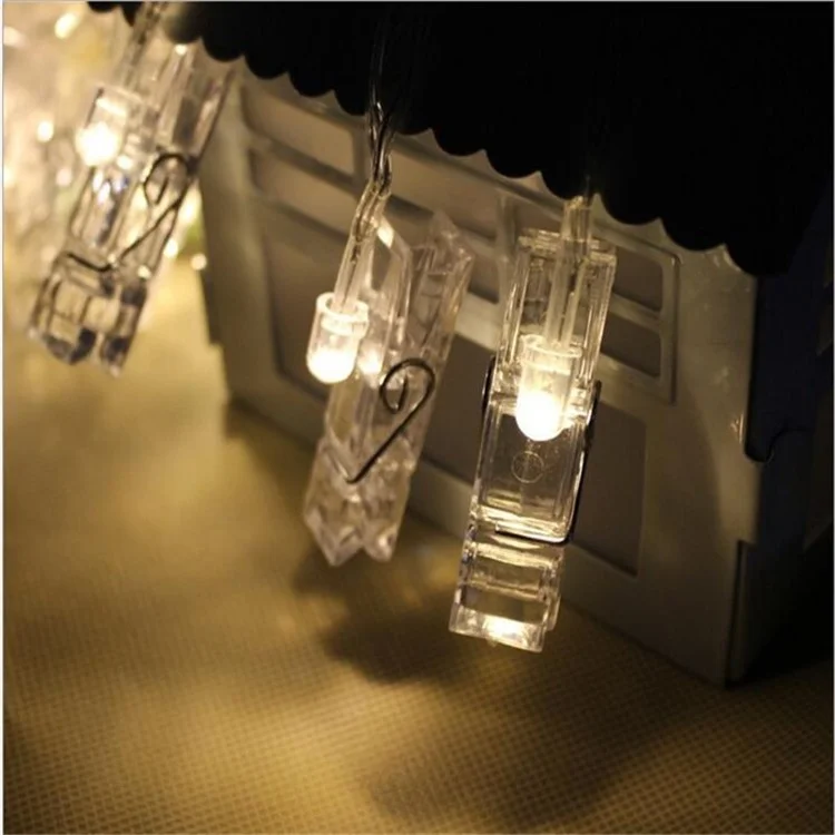 5 mètres 40 LED Guirlande lumineuse à pinces photo avec télécommande 8 modes de choix Alimenté par batterie - Blanc chaud