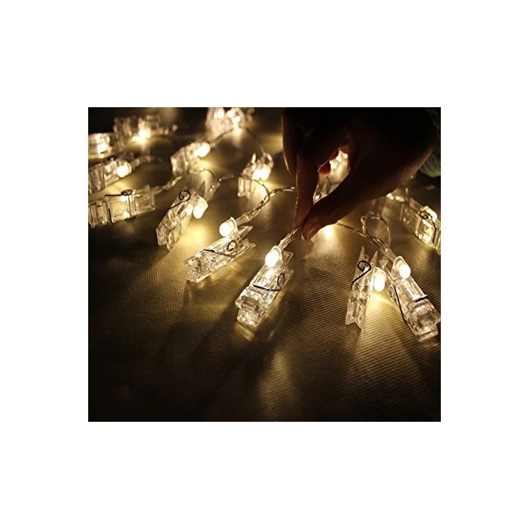 5 mètres 40 LED Guirlande lumineuse à pinces photo avec télécommande 8 modes de choix Alimenté par batterie - Blanc chaud
