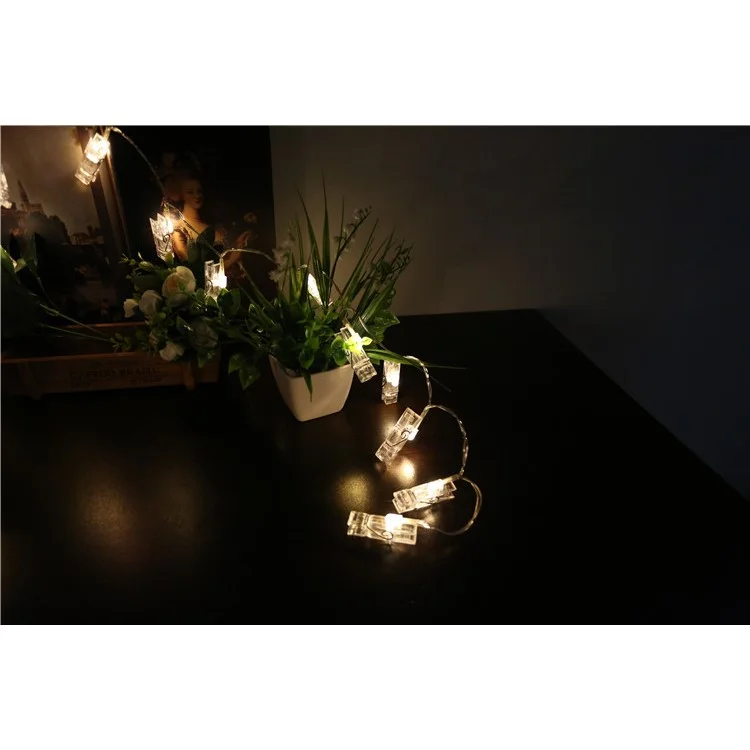 5 mètres 40 LED Guirlande lumineuse à pinces photo avec télécommande 8 modes de choix Alimenté par batterie - Blanc chaud