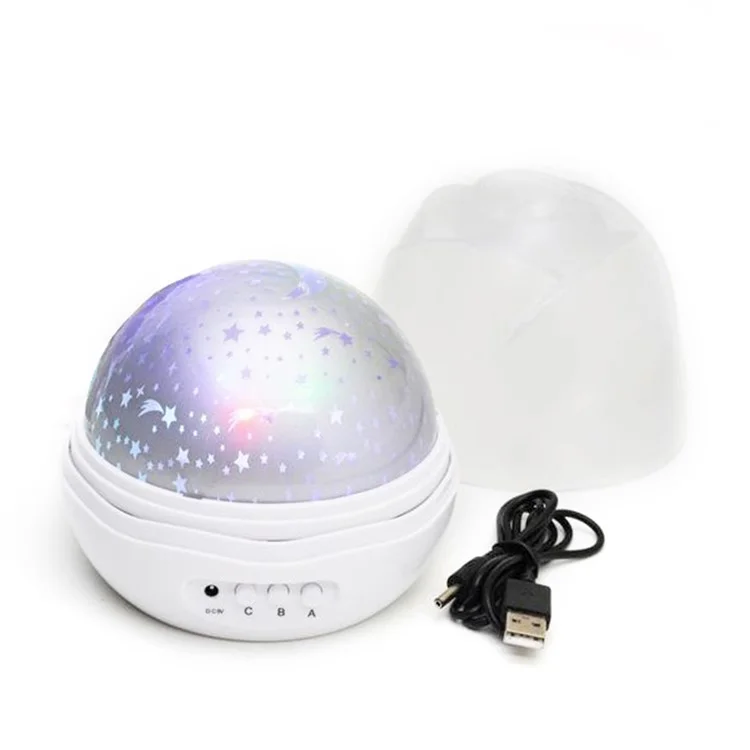 Mini Projector Light 360 Degree Rotating Night Light 8 Modes Lighting Lamp with Star & Moon Pattern - White