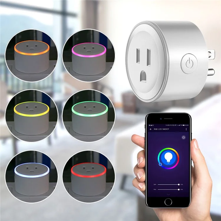 Colorful LED Lights WiFi Smart Socket Remote Control for Android iOS Smartphone - US Plug