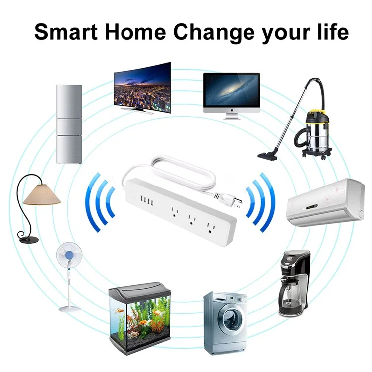 Smart Home Power Electrical Socket 3 Ports 4 USB Outlet Plug WiFi APP Wireless Remote Control for Android iOS Smartphone - US Plug