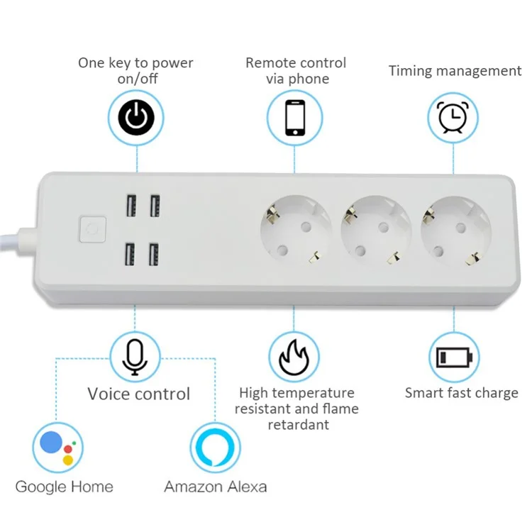 Smart Home WiFi 4 USB Ports Extension Socket for Android iOS Smartphone - EU Plug