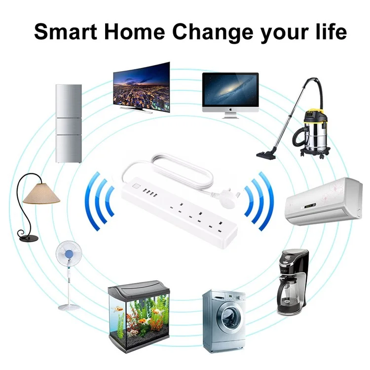Smart Home WiFi 3 UK Outlets + 4 USB Ports Extension Socket Power Strip for Android iOS Smartphone - UK Plug