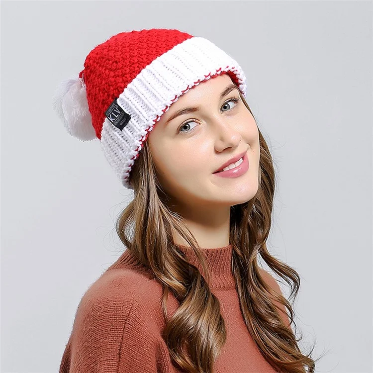 Unisex Winter Knitted Christmas Beanie Santa Hat Xmas Santa Claus Woolen Yarn Cap - Red