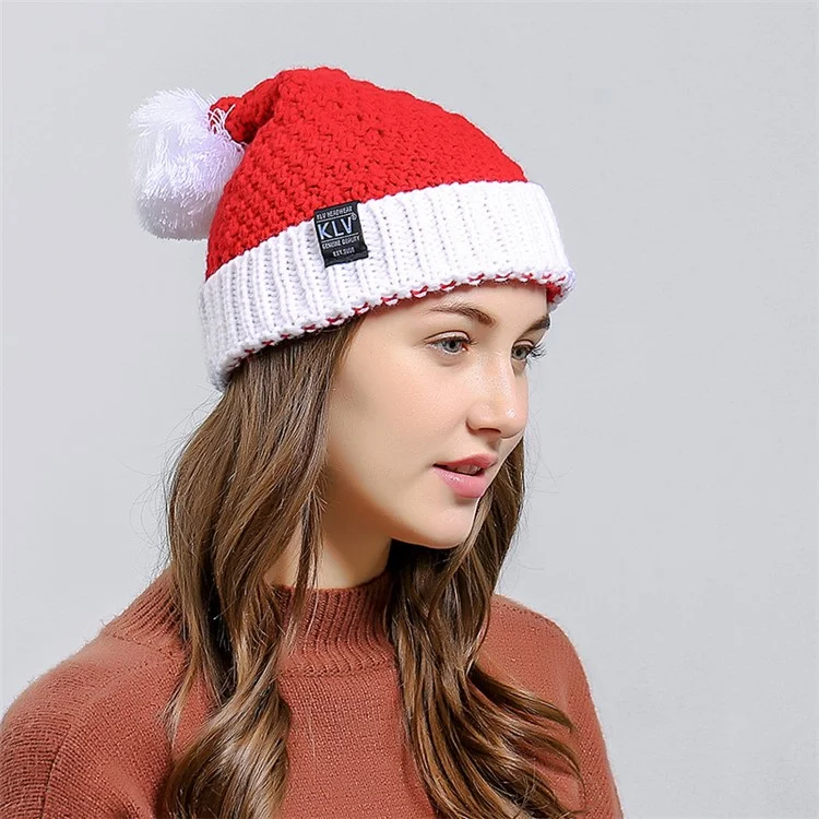 Unisex Winter Knitted Christmas Beanie Santa Hat Xmas Santa Claus Woolen Yarn Cap - Red