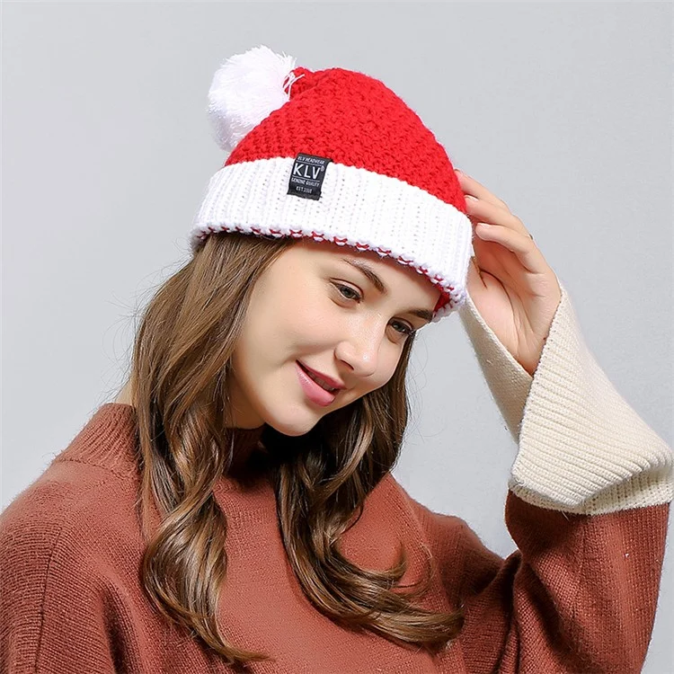 Unisex Winter Knitted Christmas Beanie Santa Hat Xmas Santa Claus Woolen Yarn Cap - Red
