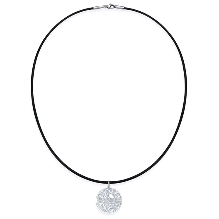 YISIXICI XL13140040 Zirconia Basketball Pendant Necklace S925 Silber Halsschmuck mit Rindsleder-Seil
