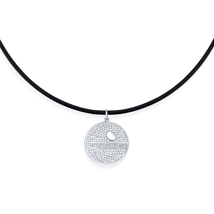 YISIXICI XL13140040 Zirconia Basketball Pendant Necklace S925 Silber Halsschmuck mit Rindsleder-Seil