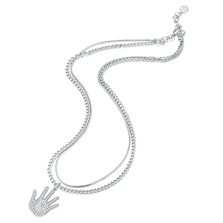 YISIXICI XL13140032 Hand Of Basketball Necklace S925 Silver Neck Jewelry (Dual Circle Chain) - Style A