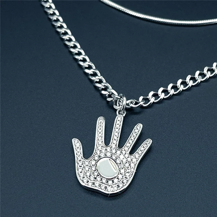 YISIXICI XL13140032 Hand Of Basketball Necklace S925 Silver Neck Jewelry (Dual Circle Chain) - Style A