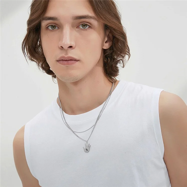 YISIXICI XL13140032 Hand Of Basketball Necklace S925 Silver Neck Jewelry (Dual Circle Chain) - Style A