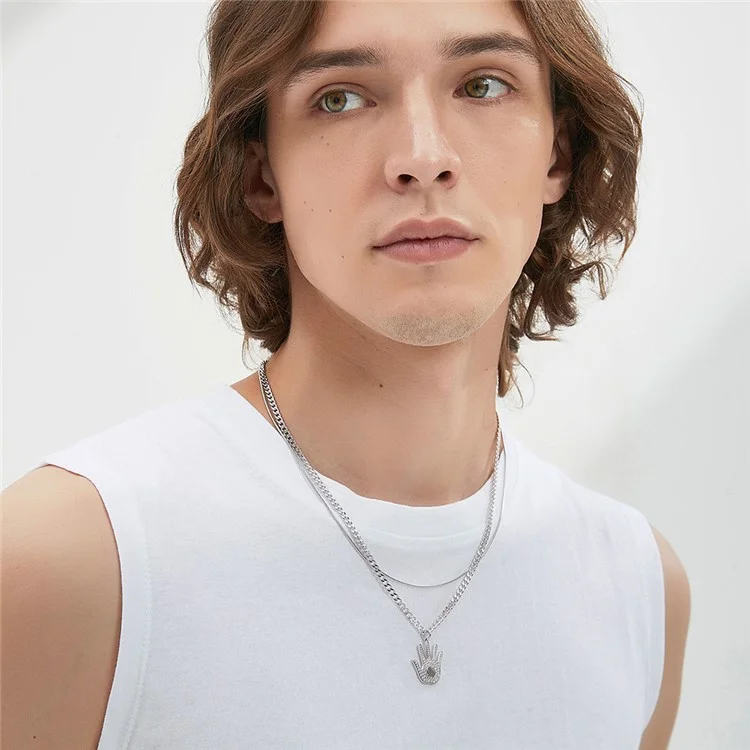YISIXICI XL13140032 Hand Of Basketball Necklace S925 Silver Neck Jewelry (Dual Circle Chain) - Style A