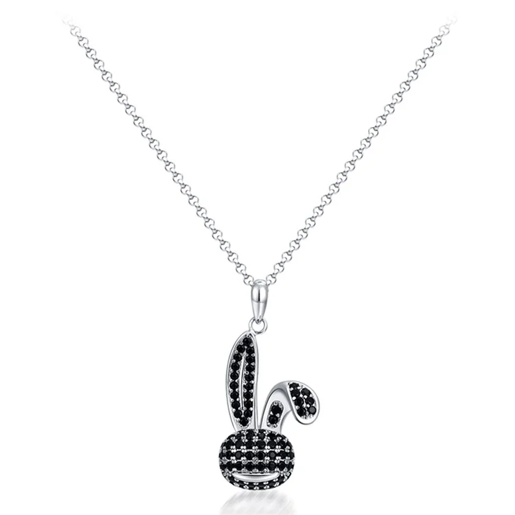 YISIXICI XL13140030 Zirconia Rabbit Pendant Necklace S925 Silver Neck Jewelry Gift - Black
