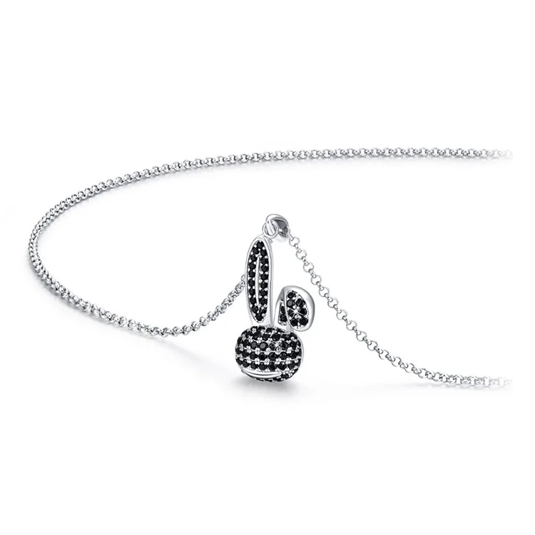 YISIXICI XL13140030 Zirconia Rabbit Pendant Necklace S925 Silver Neck Jewelry Gift - Black