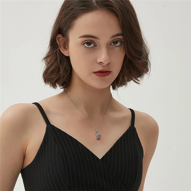 YISIXICI XL13140030 Zirconia Rabbit Pendant Necklace S925 Silver Neck Jewelry Gift - Black