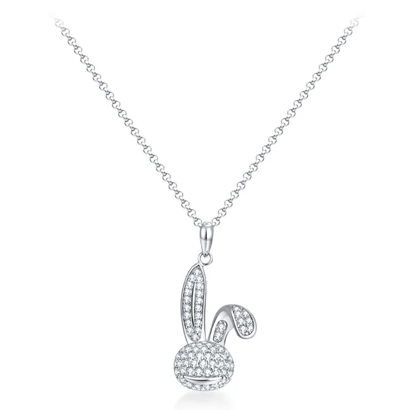 YISIXICI XL13140029 Zirconia Rabbit Pendant Necklace S925 Silver Neck Jewelry Gift - White