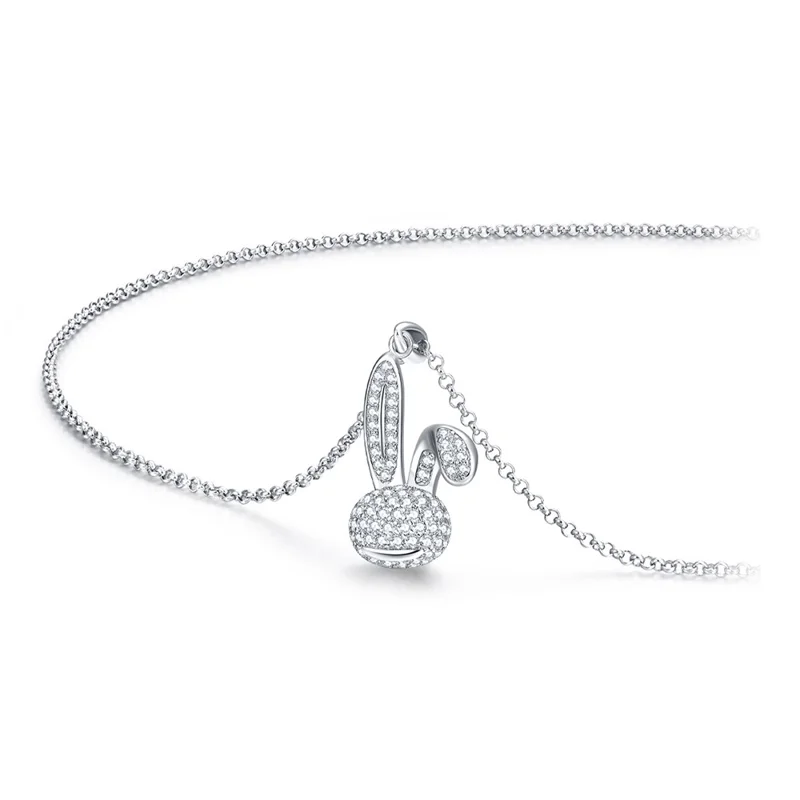 YISIXICI XL13140029 Zirconia Rabbit Pendant Necklace S925 Silver Neck Jewelry Gift - White