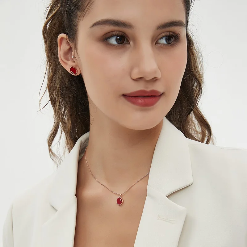 YISIXICI XL13140027 Agate Pendant Necklace Neck Jewelry Birthday Gift - Red