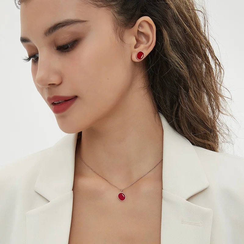 YISIXICI XL13140027 Agate Pendant Necklace Neck Jewelry Birthday Gift - Red