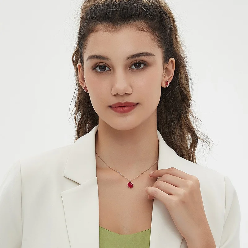 YISIXICI XL13140027 Agate Pendant Necklace Neck Jewelry Birthday Gift - Red