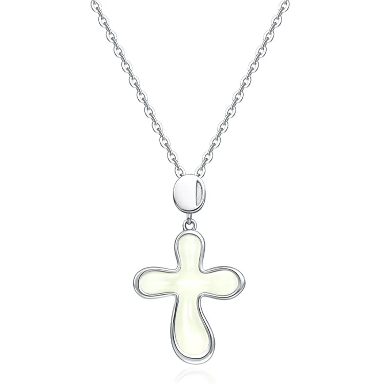 YISIXICI XL13140046 Women's Necklace Nephrite Jade Cross Pendant S925 Silver Neck Jewelry - White