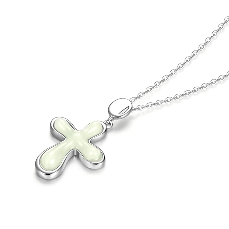 YISIXICI XL13140046 Women's Necklace Nephrite Jade Cross Pendant S925 Silver Neck Jewelry - White