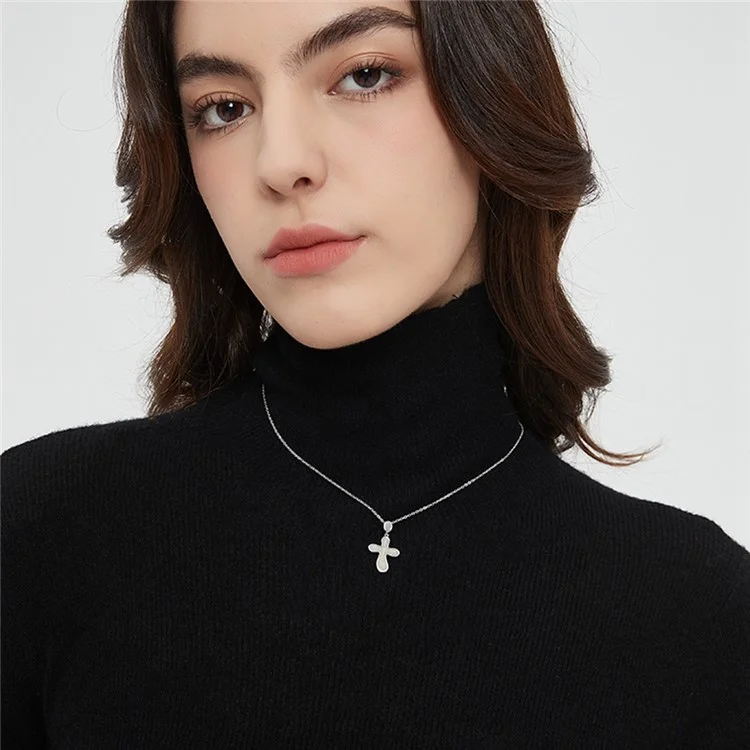 YISIXICI XL13140046 Women's Necklace Nephrite Jade Cross Pendant S925 Silver Neck Jewelry - White