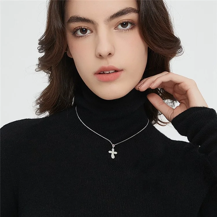 YISIXICI XL13140046 Women's Necklace Nephrite Jade Cross Pendant S925 Silver Neck Jewelry - White