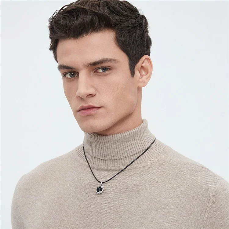 YISIXICI XL13140060 Men's Black Agate Necklace Chinese Dragon Hug Pearl Neck Jewelry Birthday Gift