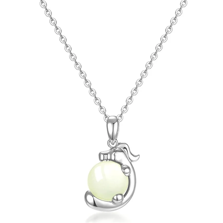 YISIXICI XL13140056 Lucky Halskette Chinesischer Drache Umarmung Perle Hals Schmuck Geschenk für Frauen - Nephrit / Silber