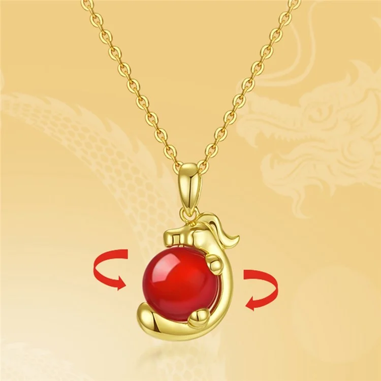 YISIXICI XL13140056 Lucky Halskette Chinesischer Drache Umarmung Perle Hals Schmuck Geschenk für Frauen - Nephrit / Silber