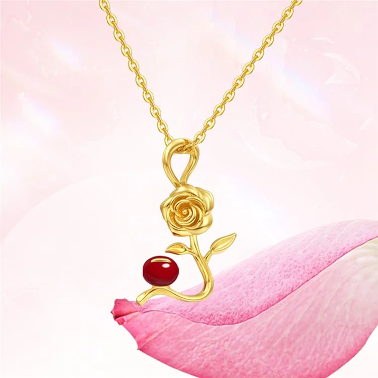 YISIXICI XL13140010 Women's Necklace Rose and Love Seed Enamel Neck Jewelry Birthday Gift