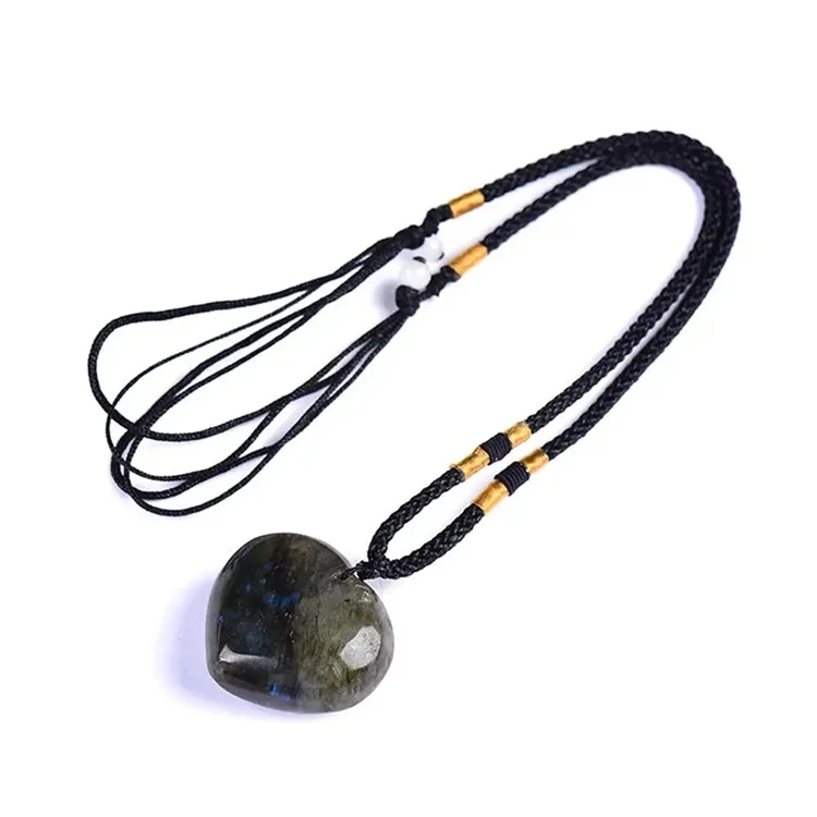 3-4cm Natural Labradorite Pendant Moonstone Love Heart Shape Necklace Gift
