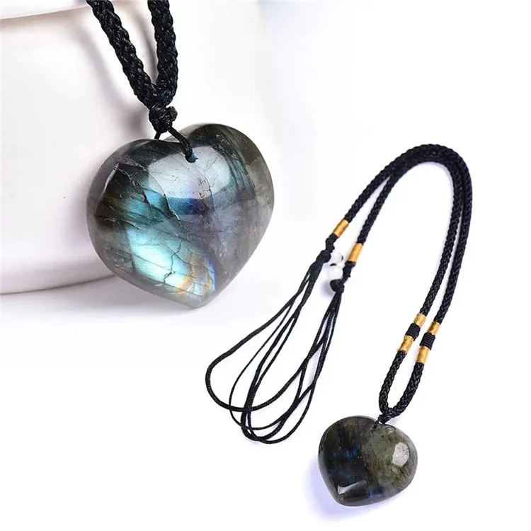 3-4cm Natural Labradorite Pendant Moonstone Love Heart Shape Necklace Gift