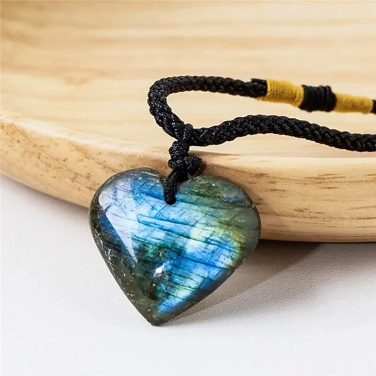3-4cm Natural Labradorite Pendant Moonstone Love Heart Shape Necklace Gift