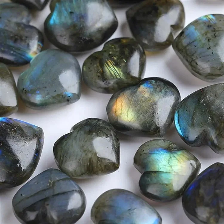 3-4cm Natural Labradorite Pendant Moonstone Love Heart Shape Necklace Gift