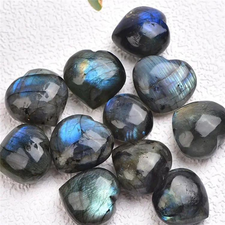 3-4cm Natural Labradorite Pendant Moonstone Love Heart Shape Necklace Gift