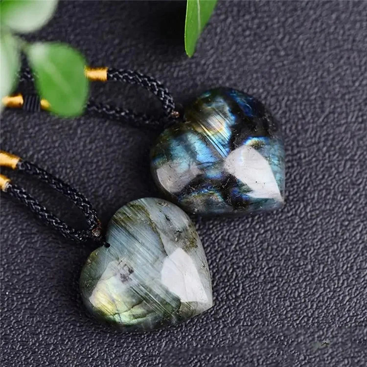 3-4cm Natural Labradorite Pendant Moonstone Love Heart Shape Necklace Gift