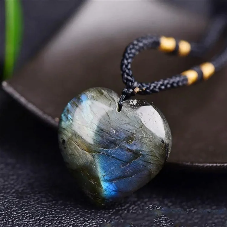 3-4cm Natural Labradorite Pendant Moonstone Love Heart Shape Necklace Gift