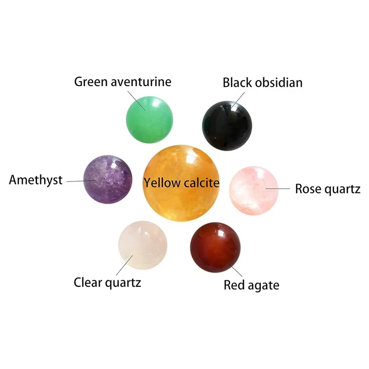 7 Color Chakra Crystal Stones Set for Feng Shui Meditation Crystal Healing Divination Home Decoration, 12cm Base