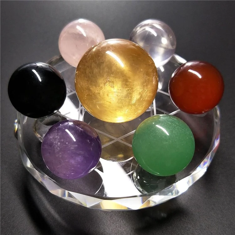 7 Color Chakra Crystal Stones Set for Feng Shui Meditation Crystal Healing Divination Home Decoration, 12cm Base