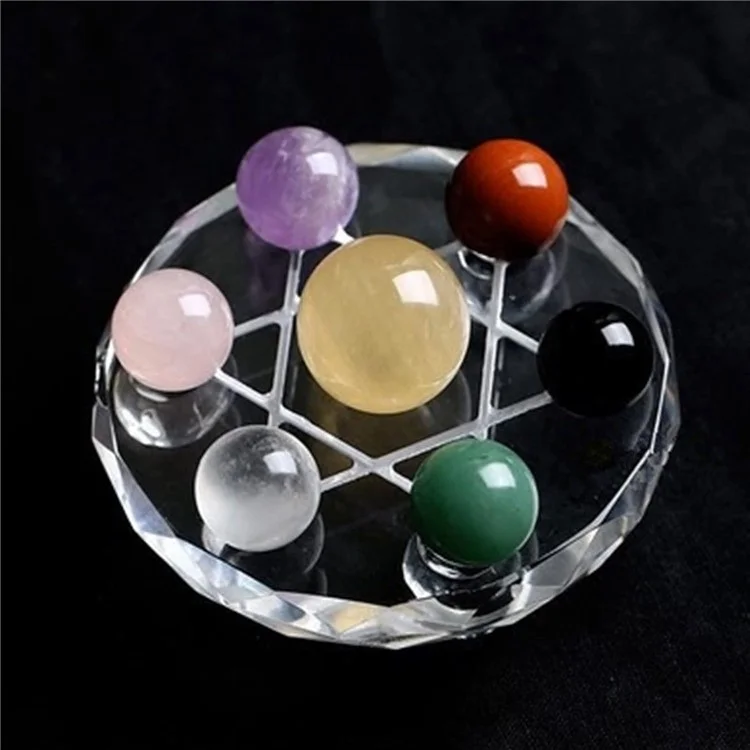7 Color Chakra Crystal Stones Set for Feng Shui Meditation Crystal Healing Divination Home Decoration, 10cm Base