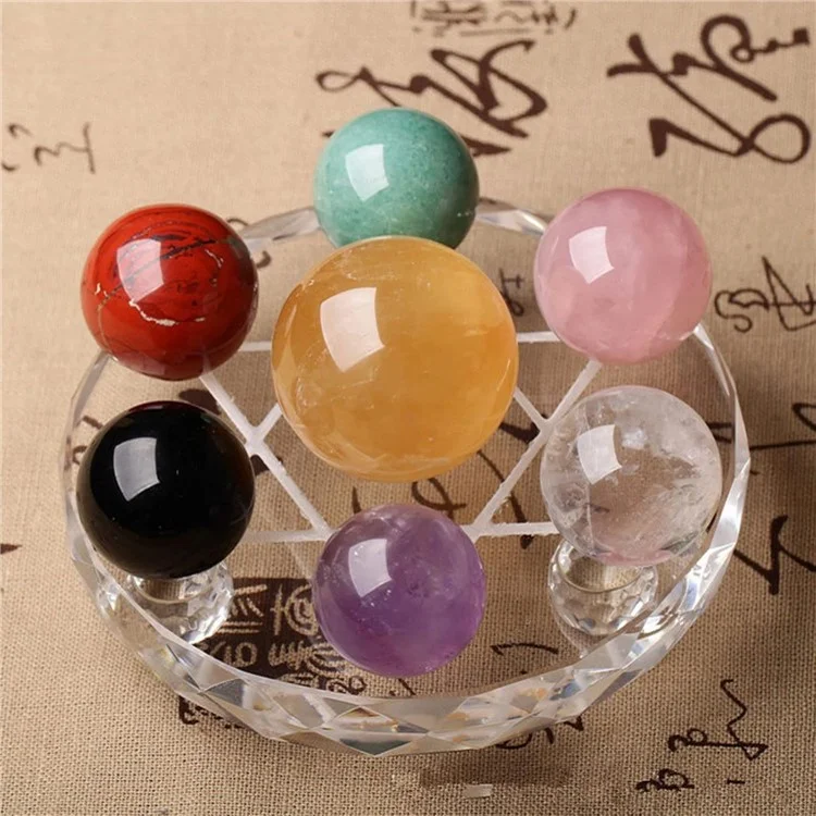 7 Color Chakra Crystal Stones Set for Feng Shui Meditation Crystal Healing Divination Home Decoration, 10cm Base